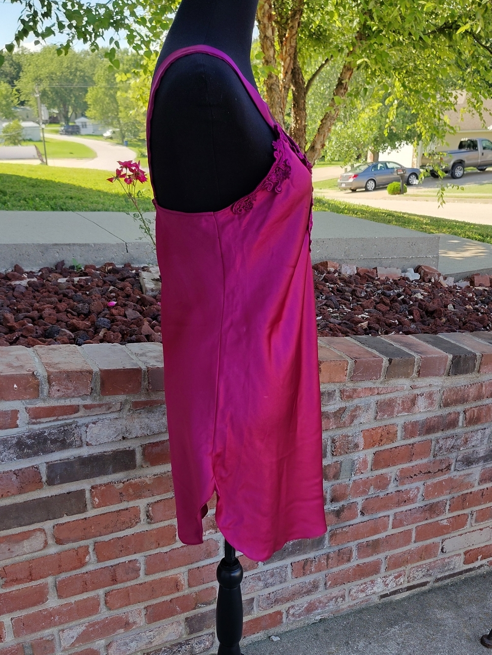 Vintage Alexandra Nicole Embroidered Floral Satin Slip Nightgown Dress 80s Sexy - Picture 4 of 12